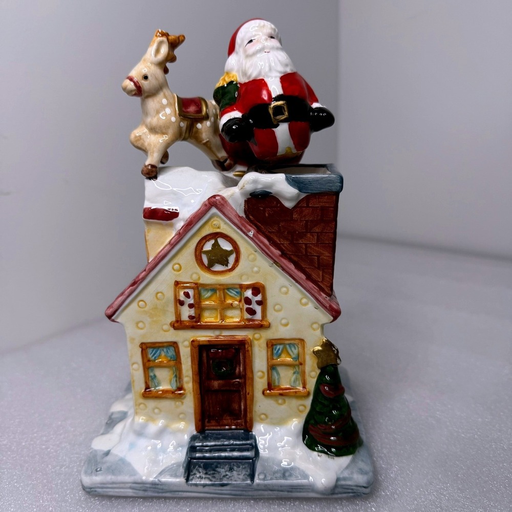 W.B.I. Ceramic Christmas Village House Santa Reindeer Bobblehead Decor Holiday
